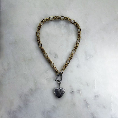 Bicolor Necklace With A Medallion In Silver