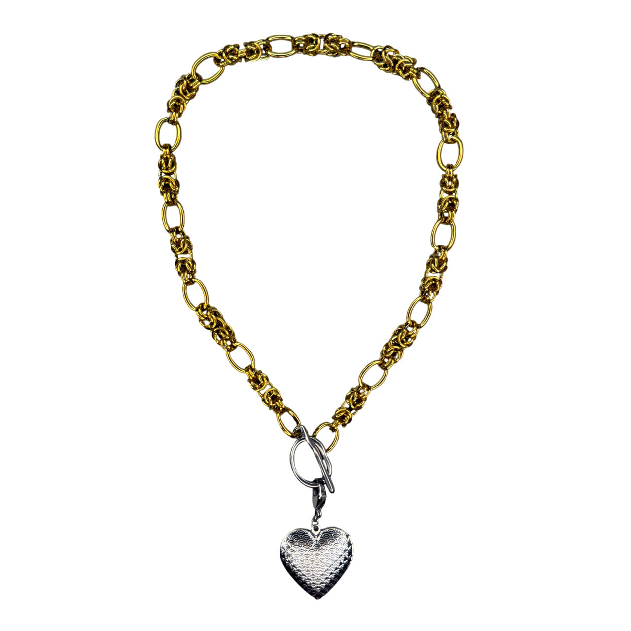 Bicolor Necklace With A Medallion In Silver