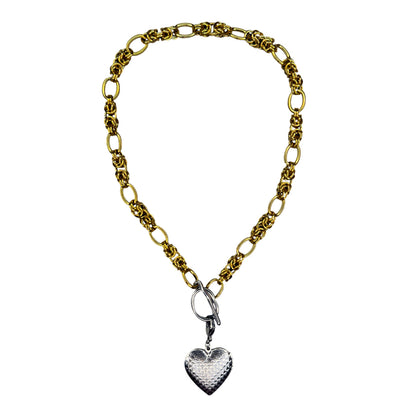 Bicolor Necklace With A Medallion In Silver