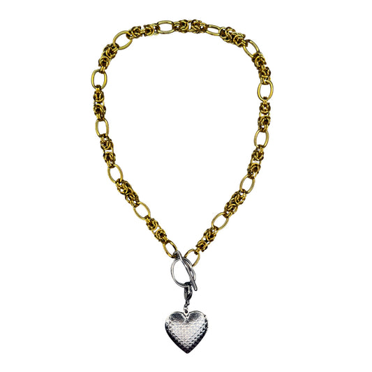 Bicolor Necklace With A Medallion In Silver