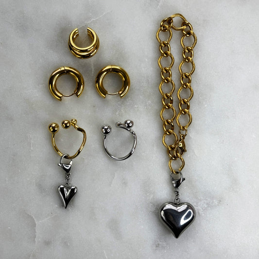 Bicolor set - 2 rings, 2 hearts