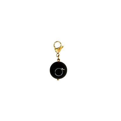 Black Agate Ball Pendant with Silver Carabiner