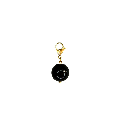 Black Agate Ball Pendant with Gold Carabiner