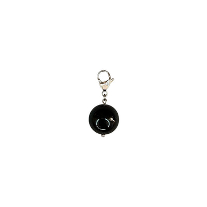 Black Agate Ball Pendant with Silver Carabiner