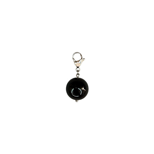 Black Agate Ball Pendant with Silver Carabiner
