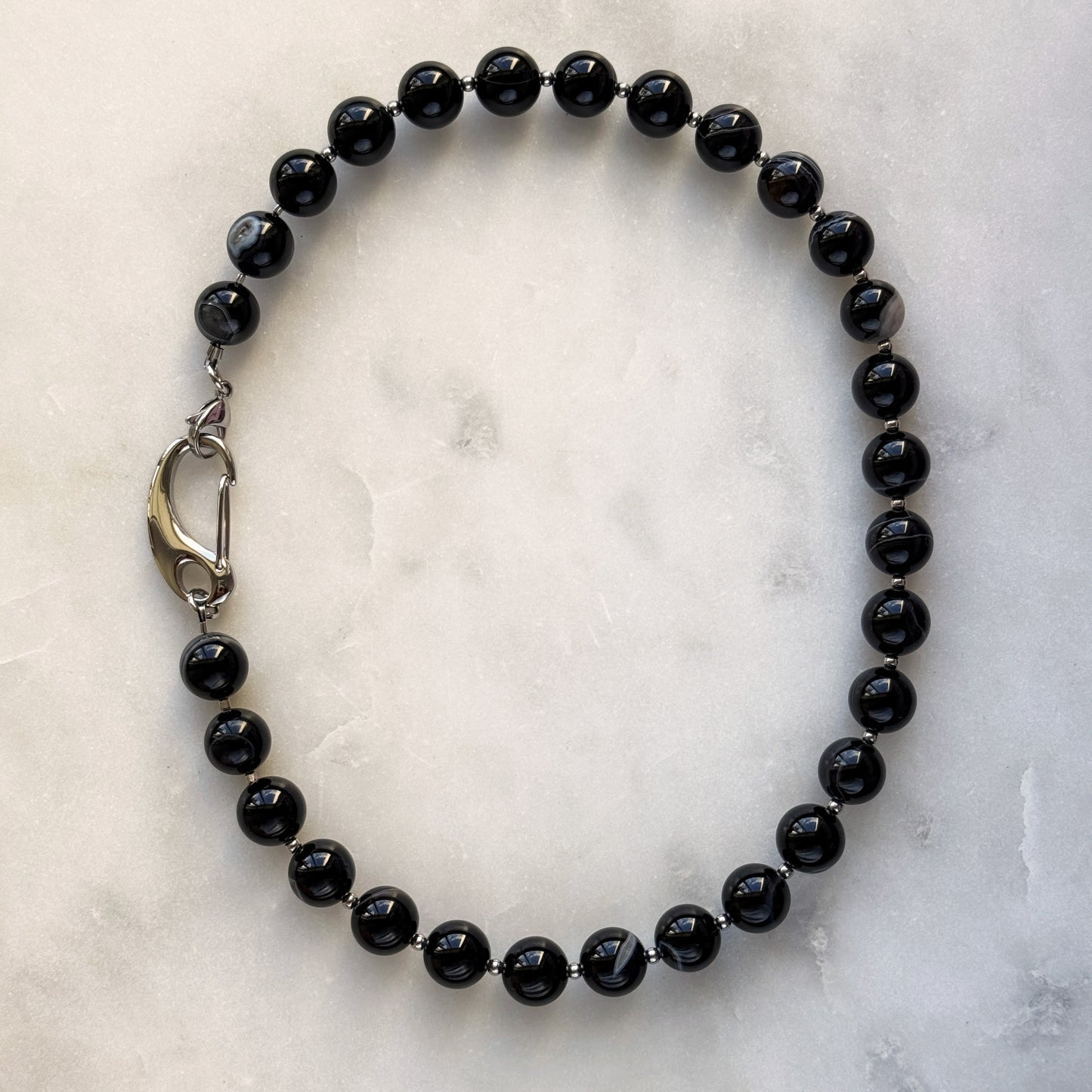 Black Agate Necklace - 16 mm