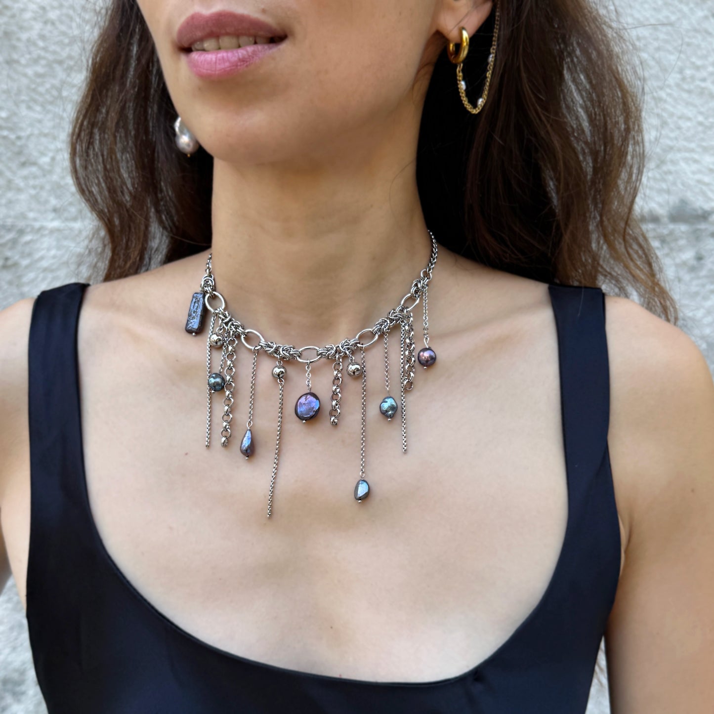 Black Pearl Fringe Necklace