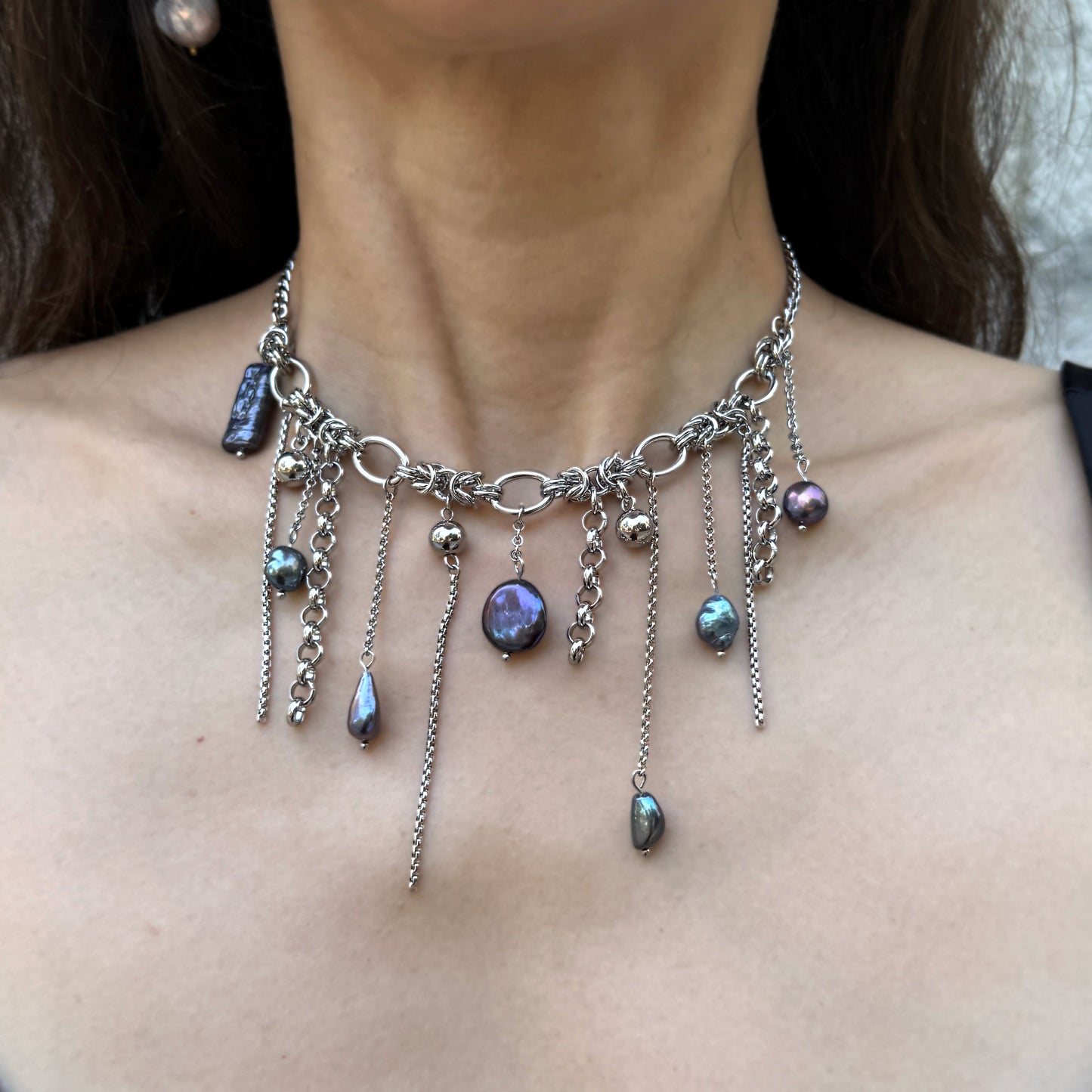 Black Pearl Fringe Necklace