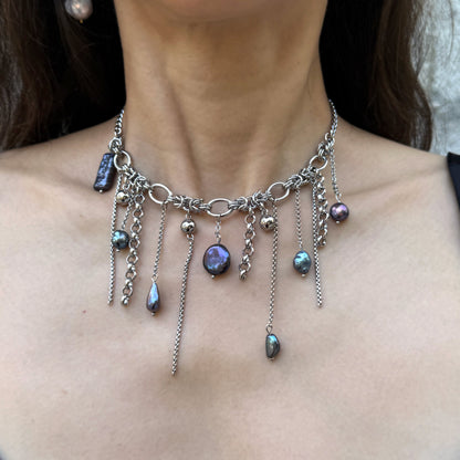 Black Pearl Fringe Necklace