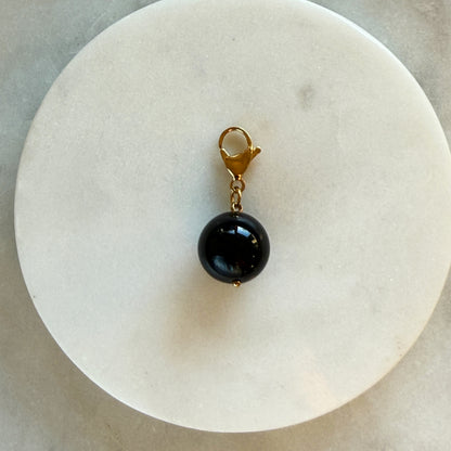 Black Agate Ball Pendant with Silver Carabiner