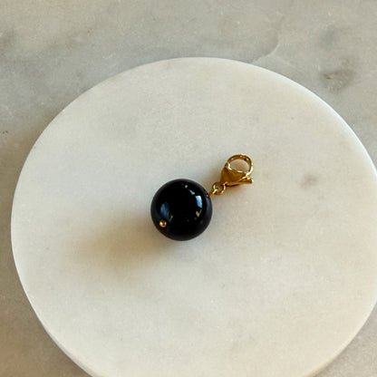 Black Agate Ball Pendant with Silver Carabiner
