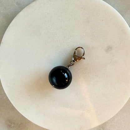 Black Agate Ball Pendant with Silver Carabiner
