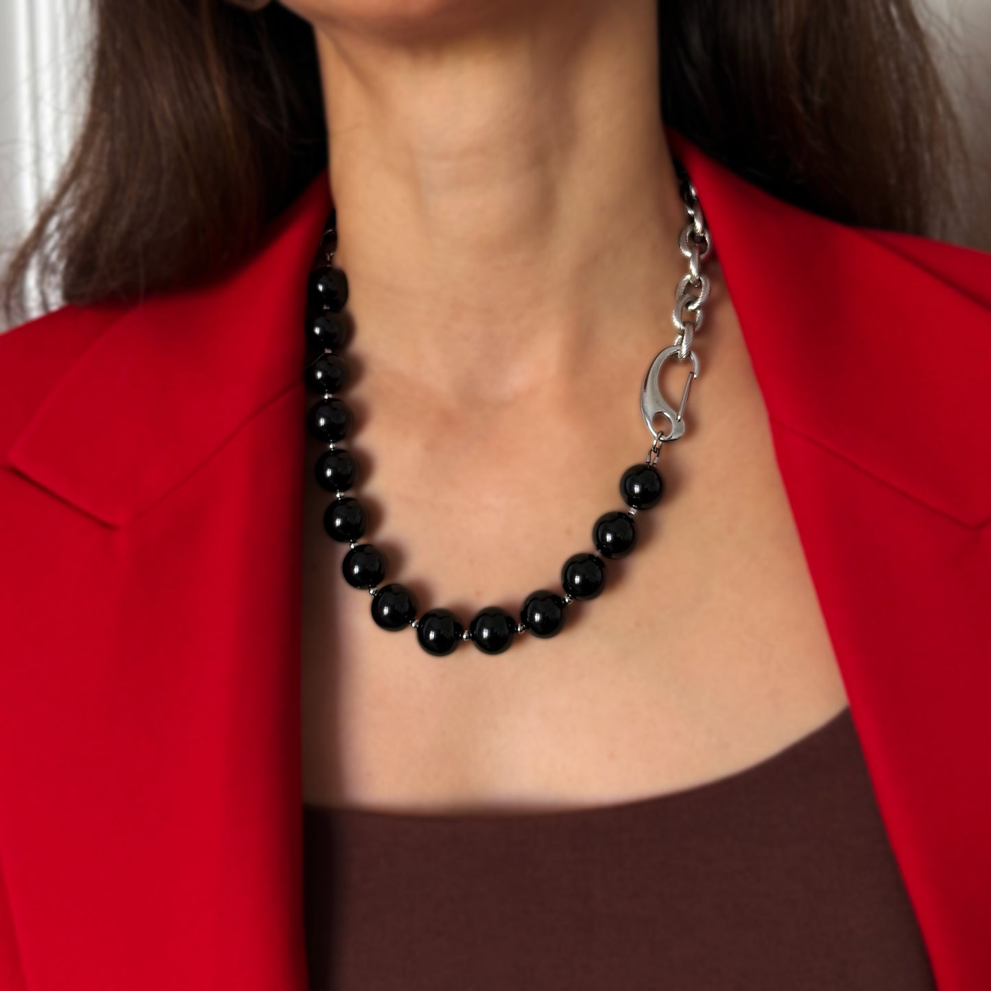 Black Agate Necklace - 16 mm