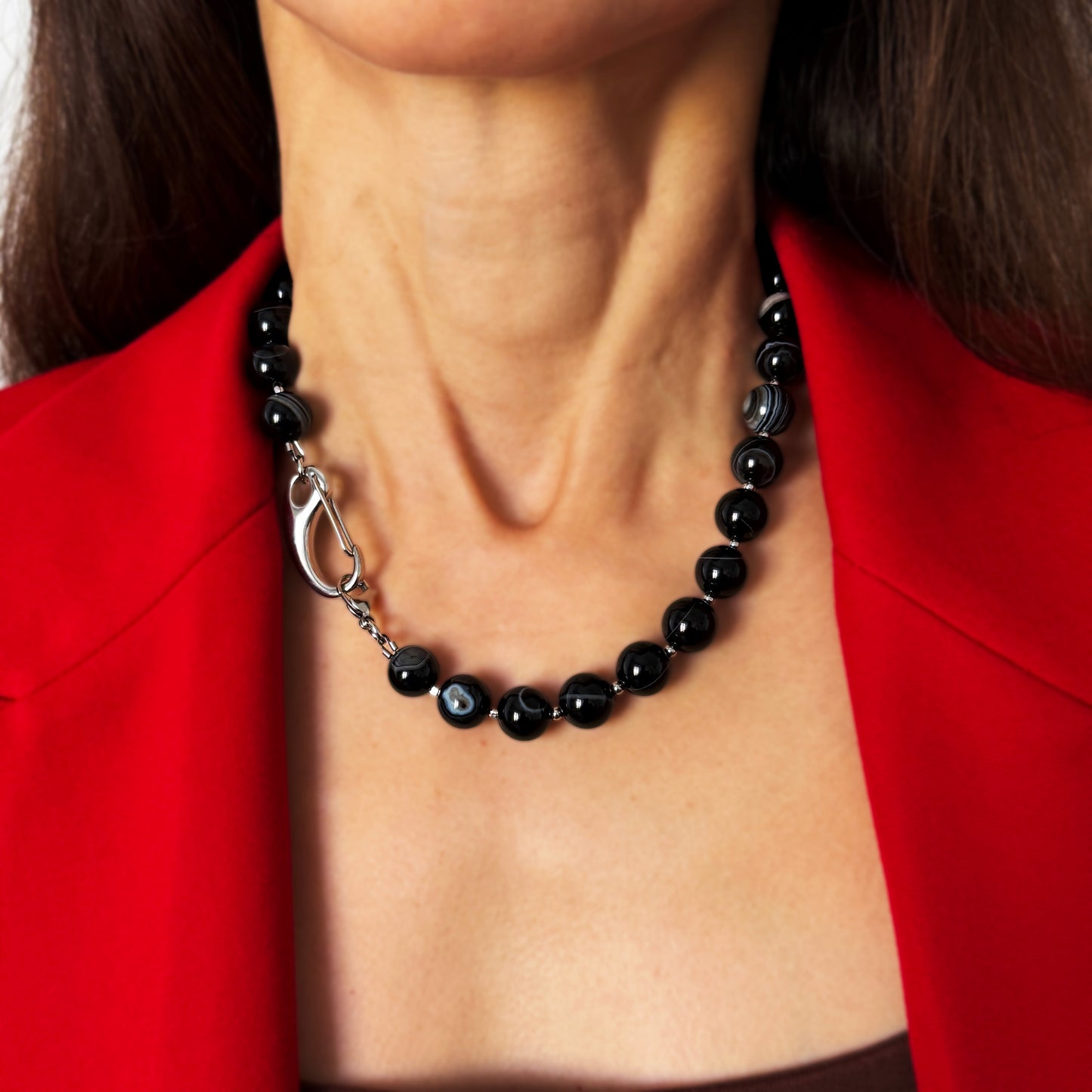 Black Agate Necklace - 16 mm