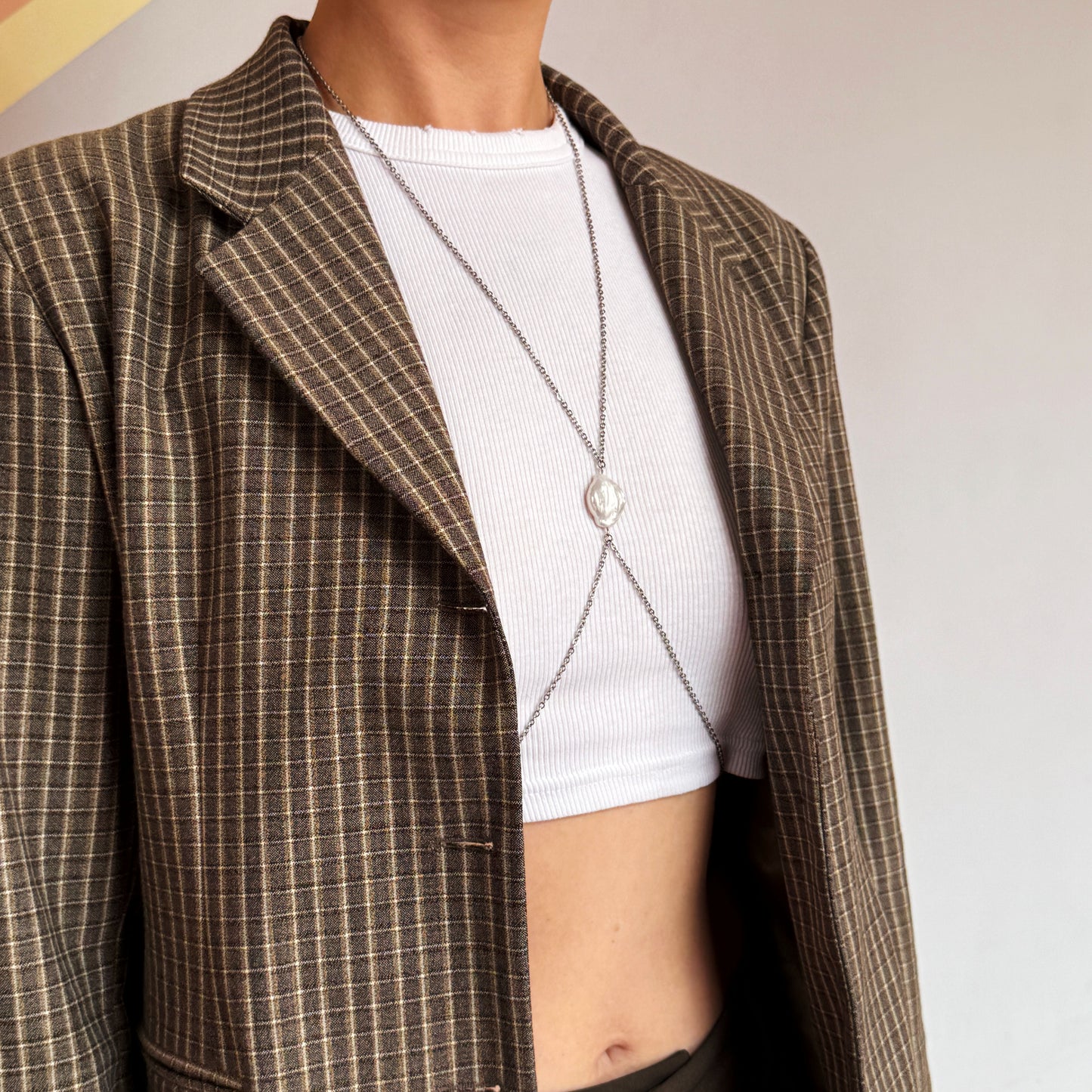 Body Chain With White Pearl Drop