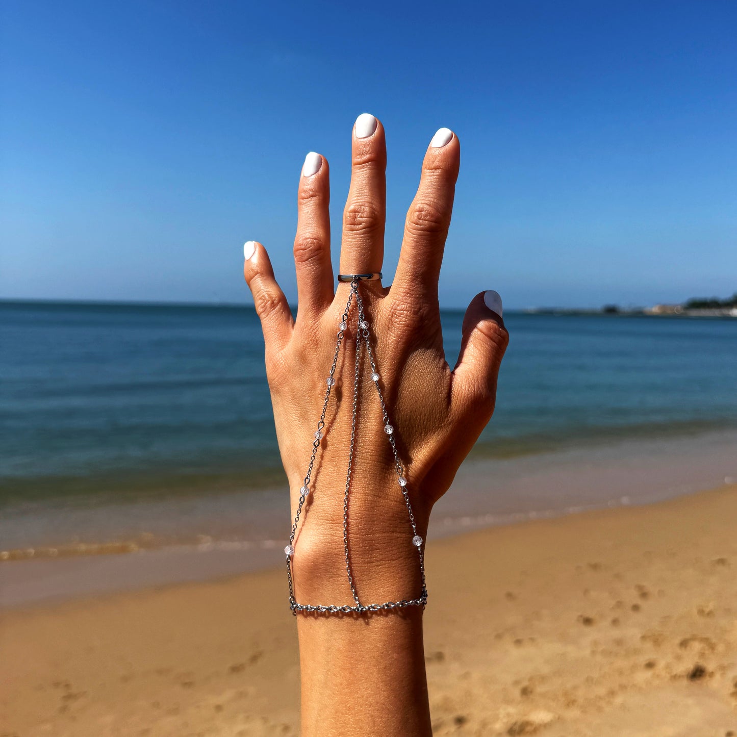 Bracelet On Finger With Cubic Zirconia