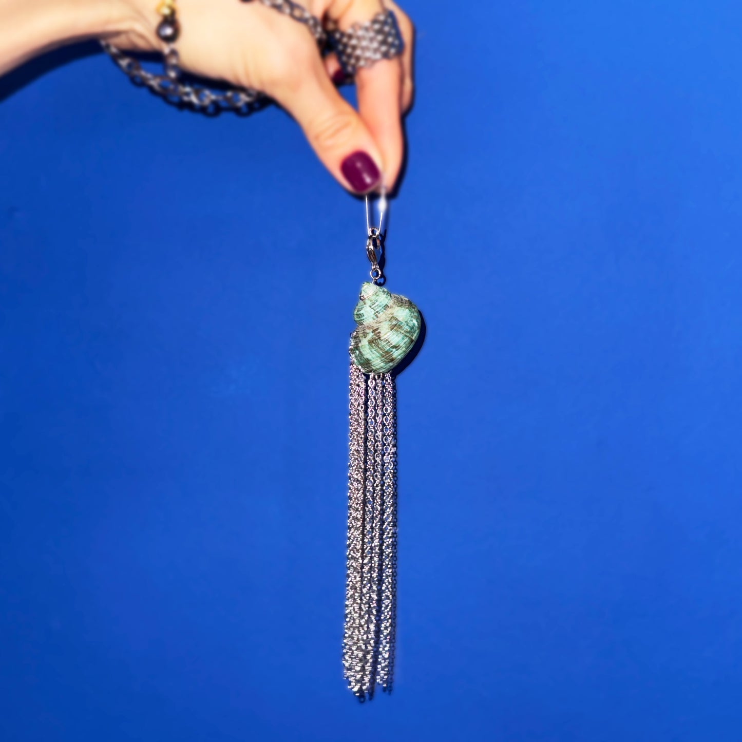 Brooch - Green Shell With Fringe