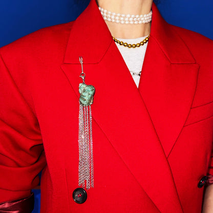 Brooch - Green Shell With Fringe