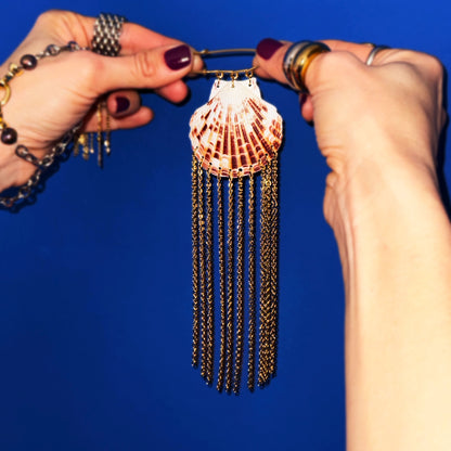 Brooch - Scallop Shell With Gold Fringe