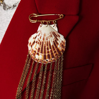 Brooch - Scallop Shell With Gold Fringe
