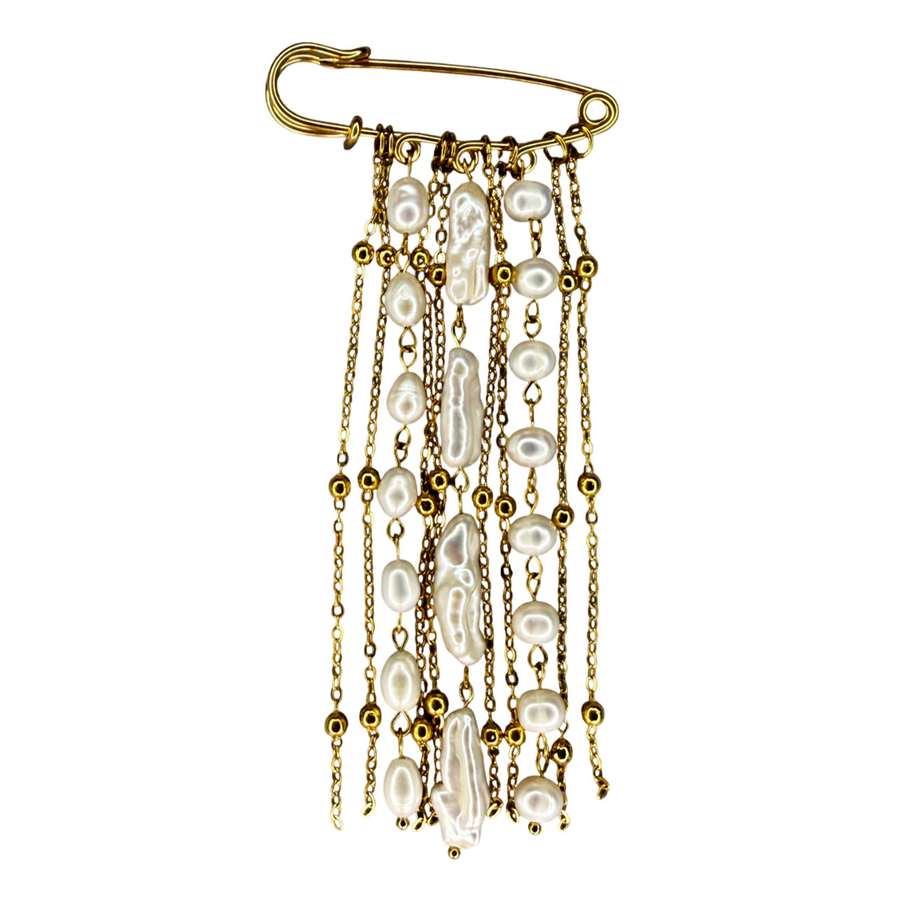 Brooch With Pearl And Chain Fringe