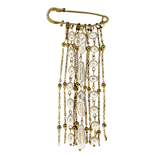 Brooch With Pearl And Chain Fringe