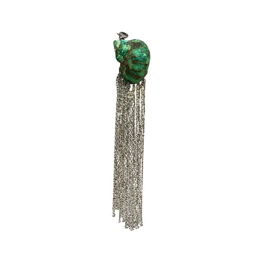 Brooch - Green Shell With Fringe