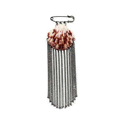 Brooch - Scallop Shell With Silver Fringe with Pearls