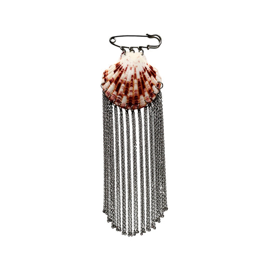 Brooch - Scallop Shell With Silver Fringe with Pearls