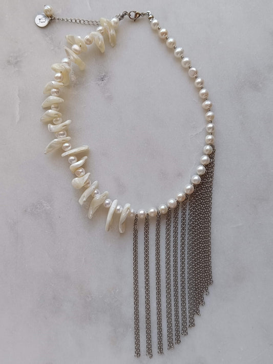 Celestial Pearl Fringe Necklace