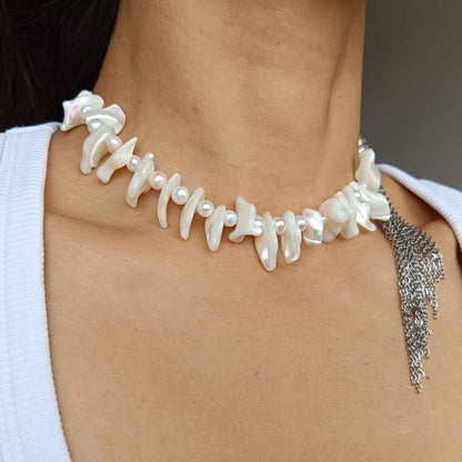 Celestial Pearl Fringe Necklace