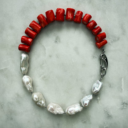 Coral Choker with Baroque Pearl