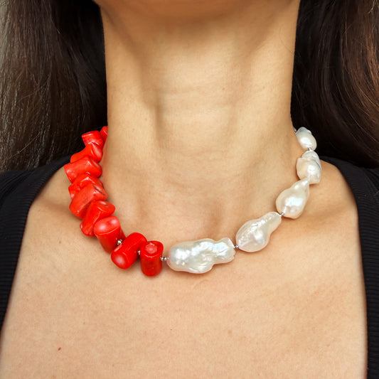 Coral Choker with Baroque Pearl