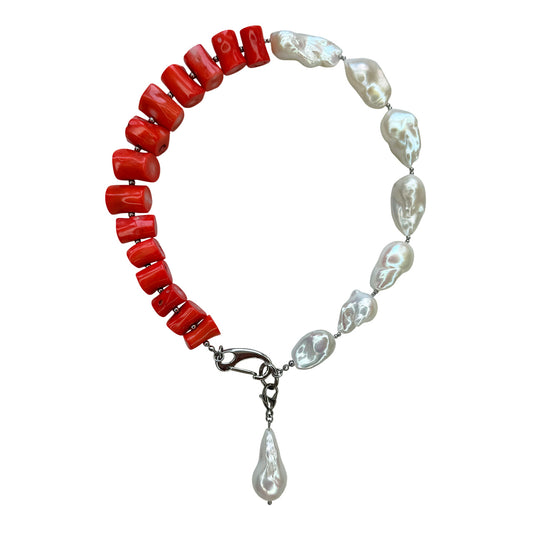 Coral Choker with Baroque Pearl with Pendant