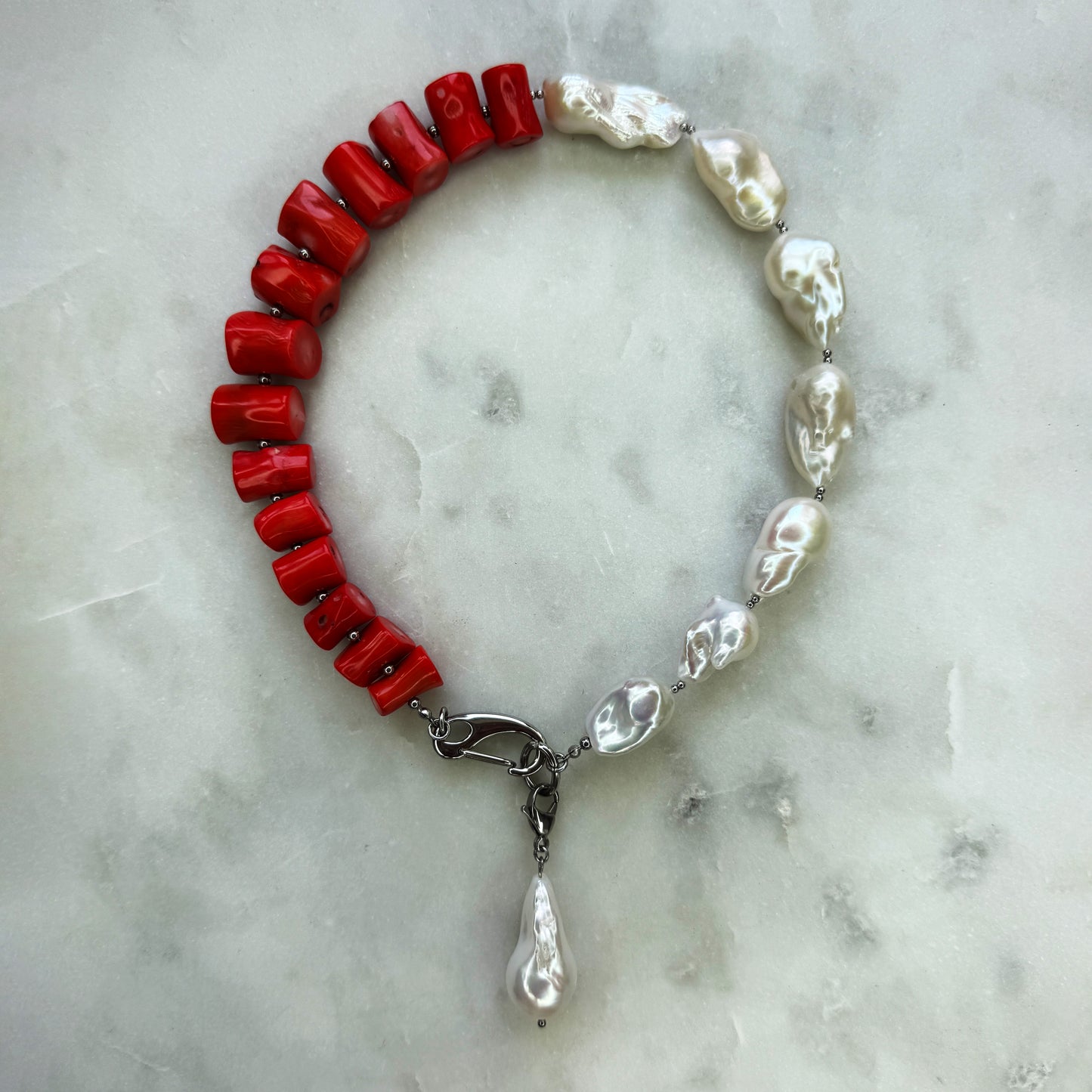 Coral Choker with Baroque Pearl