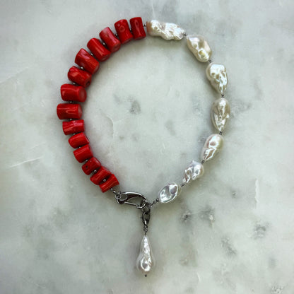 Coral Choker with Baroque Pearl