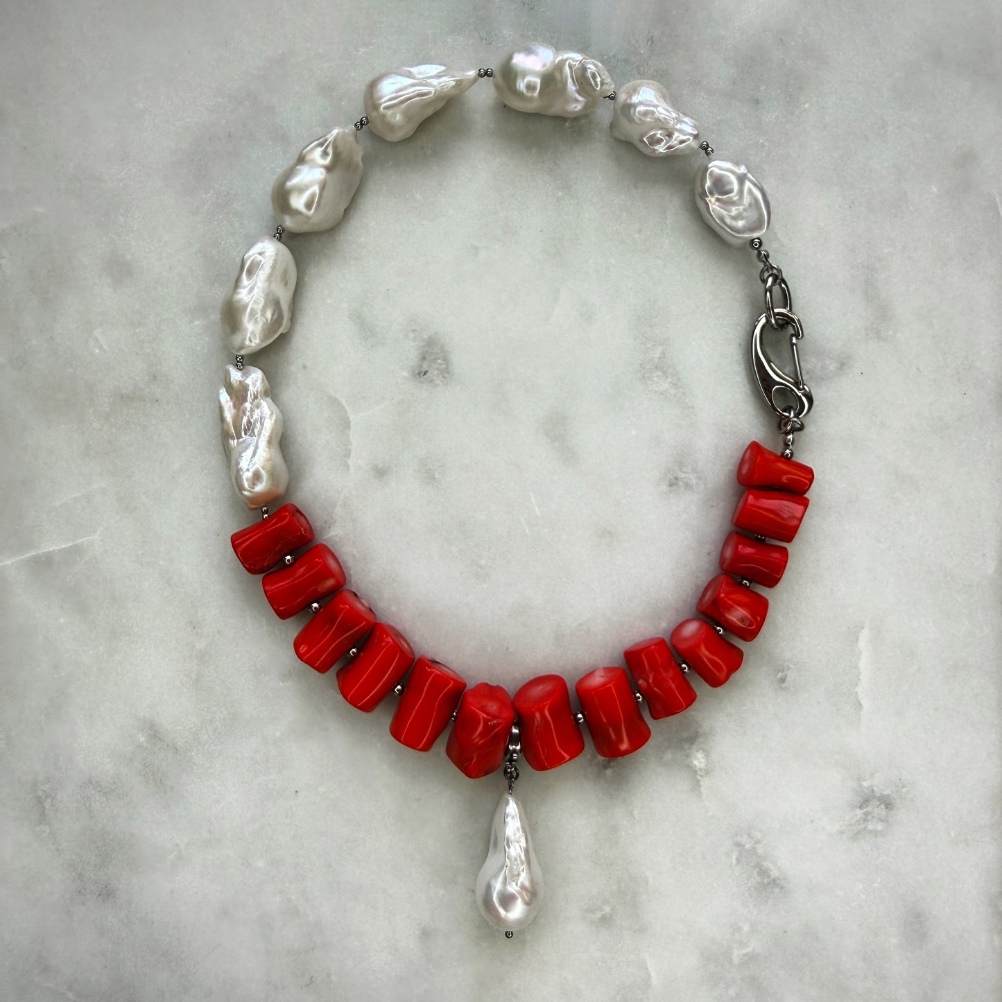 Coral Choker with Baroque Pearl