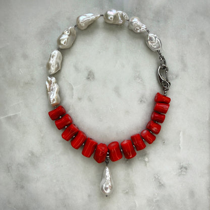 Coral Choker with Baroque Pearl