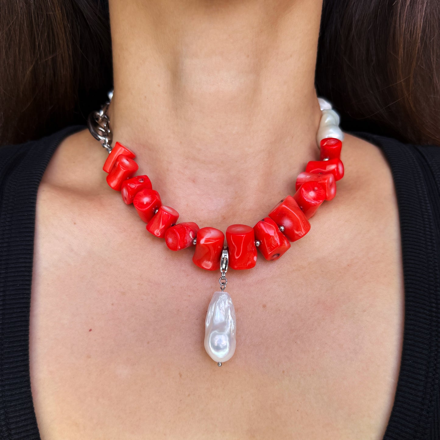 Coral Choker with Baroque Pearl