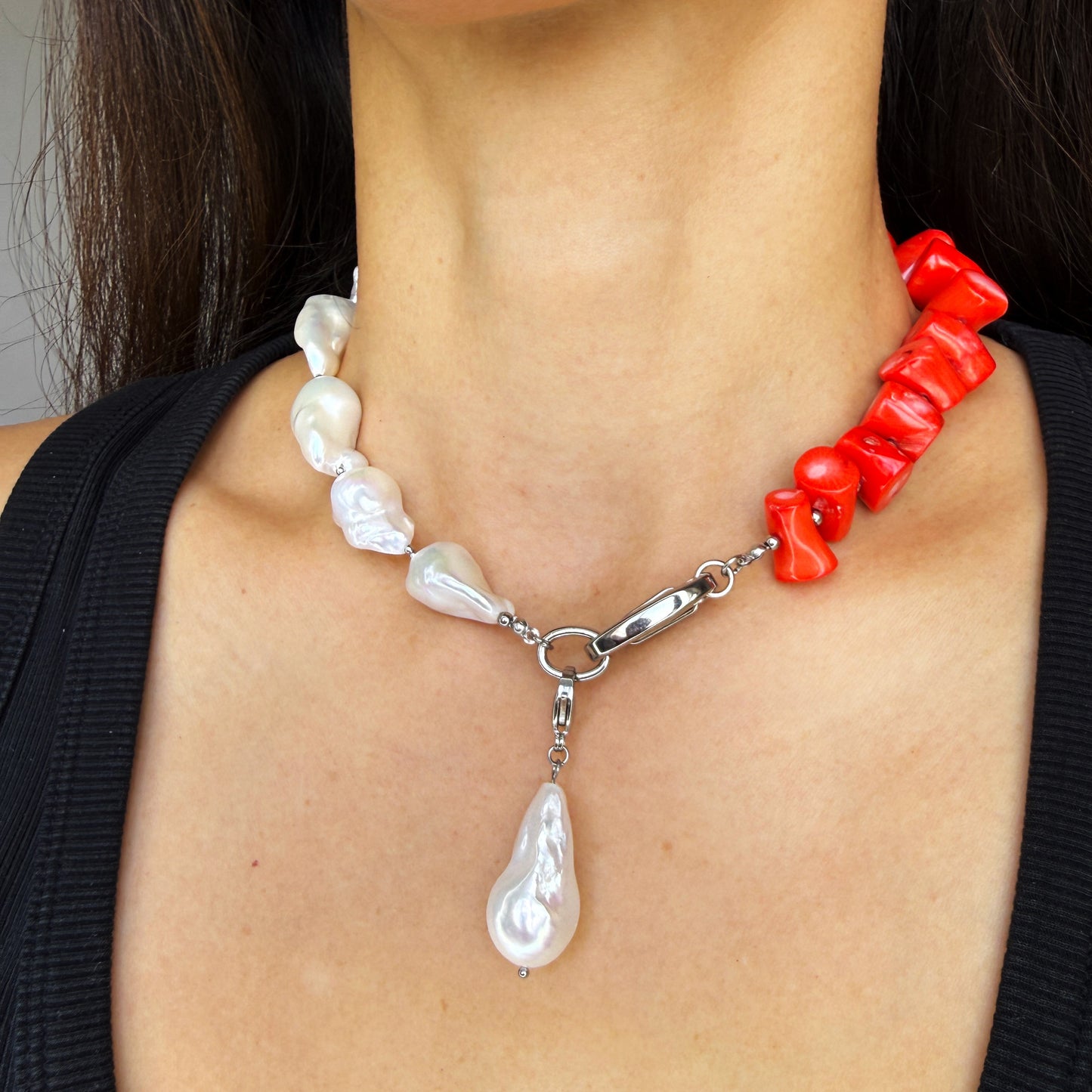 Coral Choker with Baroque Pearl