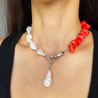 Coral Choker with Baroque Pearl