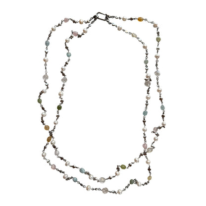 Double Strand Pearl & Gemstone Necklace