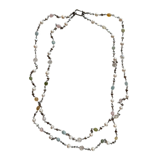 Double Strand Pearl & Gemstone Necklace
