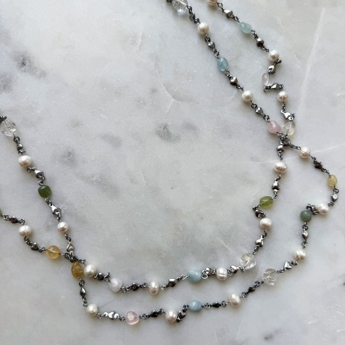 Double Strand Pearl & Gemstone Necklace