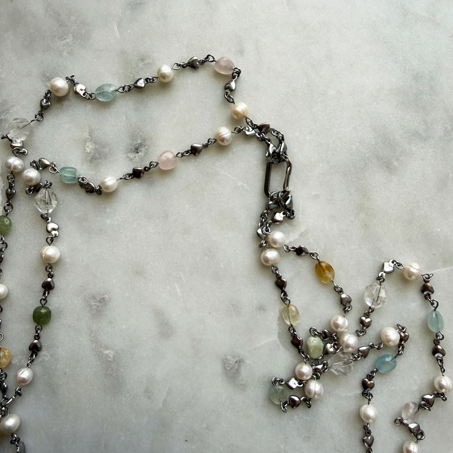 Double Strand Pearl & Gemstone Necklace