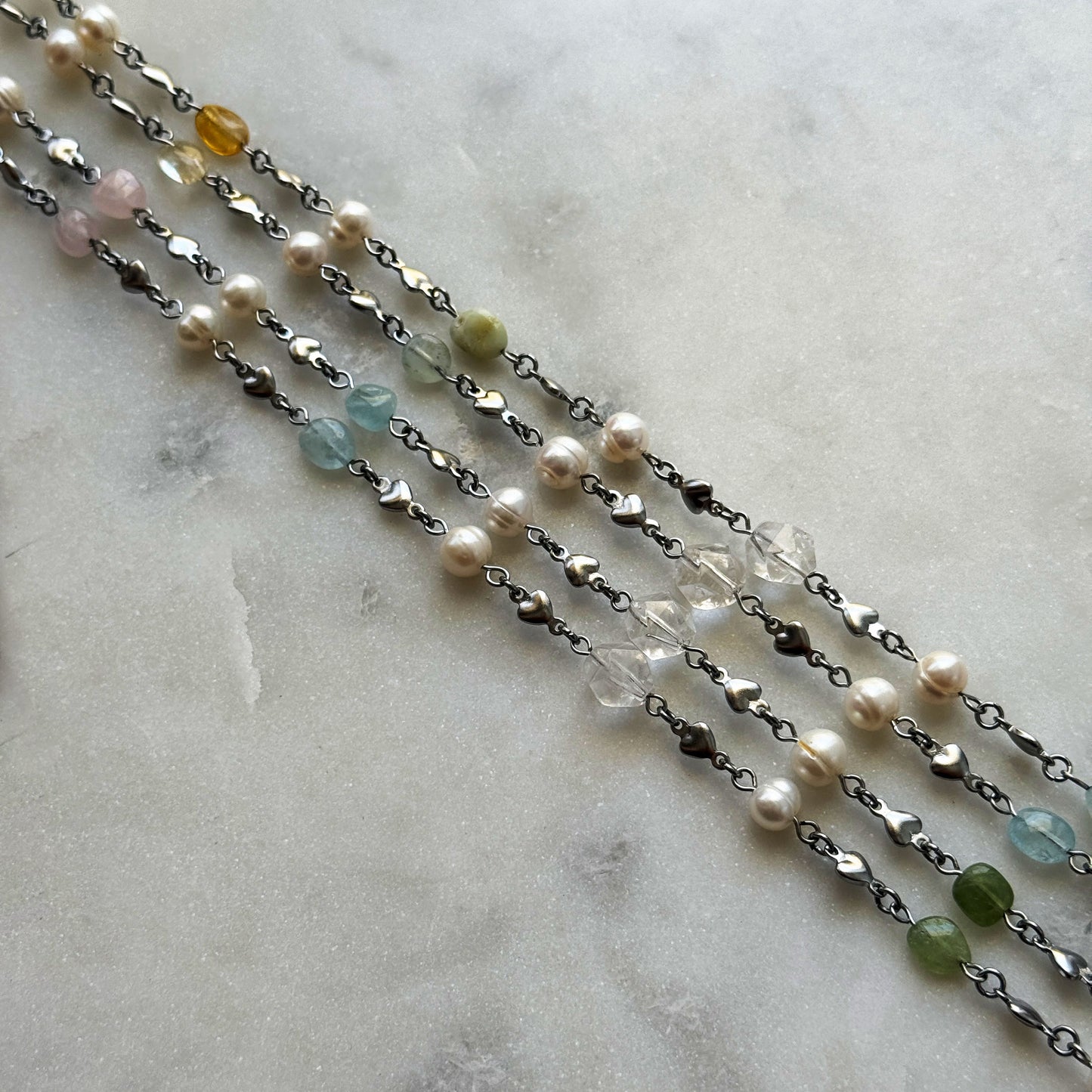Double Strand Pearl & Gemstone Necklace
