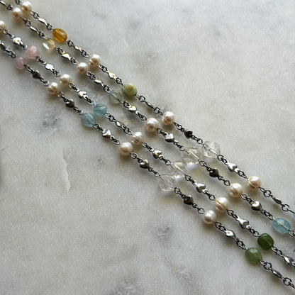 Double Strand Pearl & Gemstone Necklace