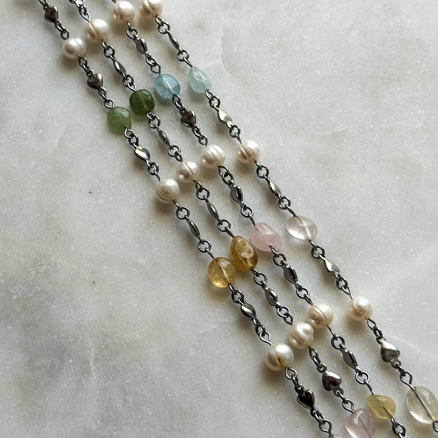 Double Strand Pearl & Gemstone Necklace