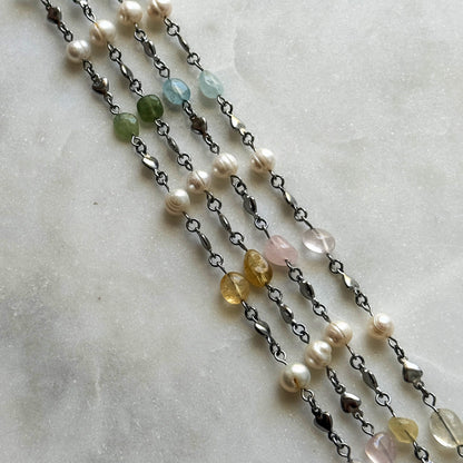 Double Strand Pearl & Gemstone Necklace