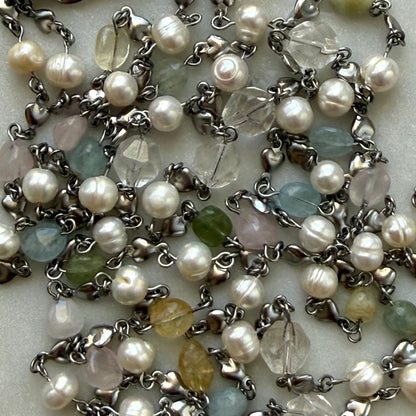 Double Strand Pearl & Gemstone Necklace